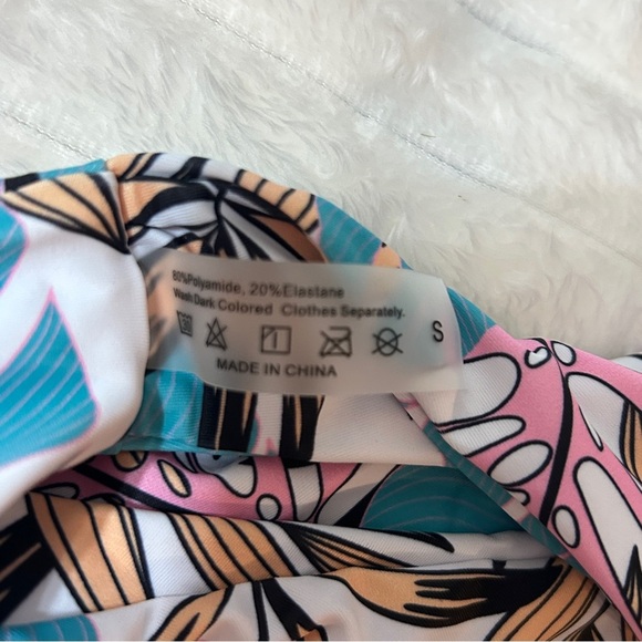 Tropical Leaf Print Bikini Bottom High Cut Swimsuit Colorful Beachwear - Picture 3 of 3